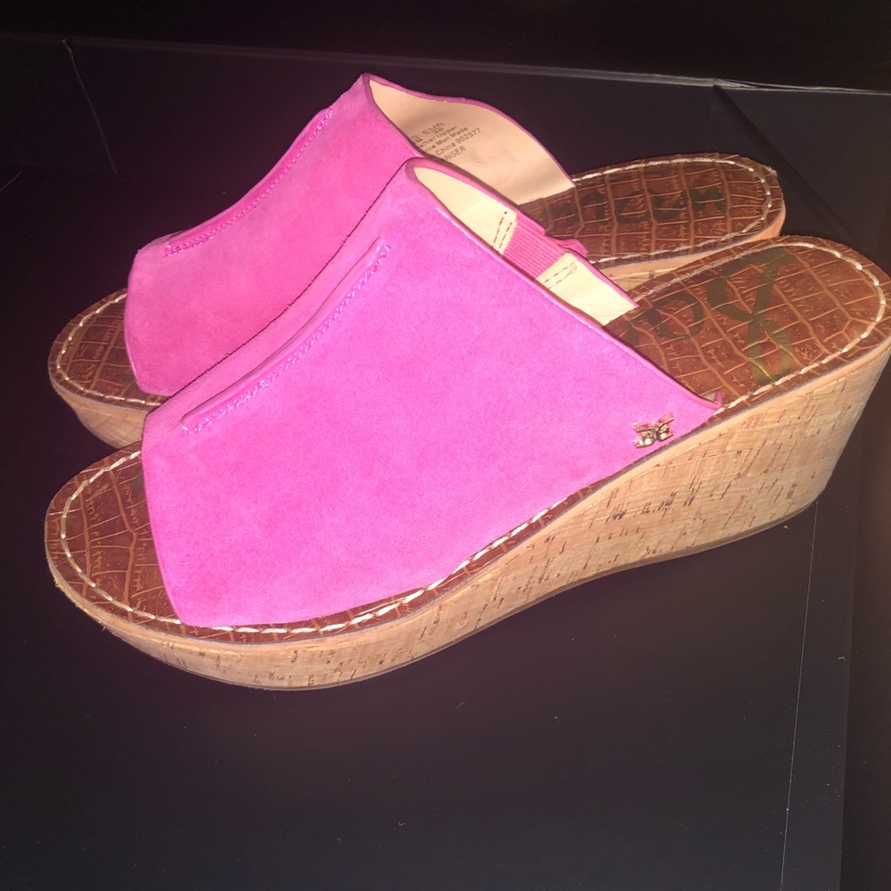SAM EDELMAN Platform Sandal Slides in Pink Suede